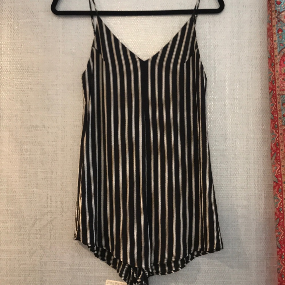 Privacy Please Black and White Striped Romper
